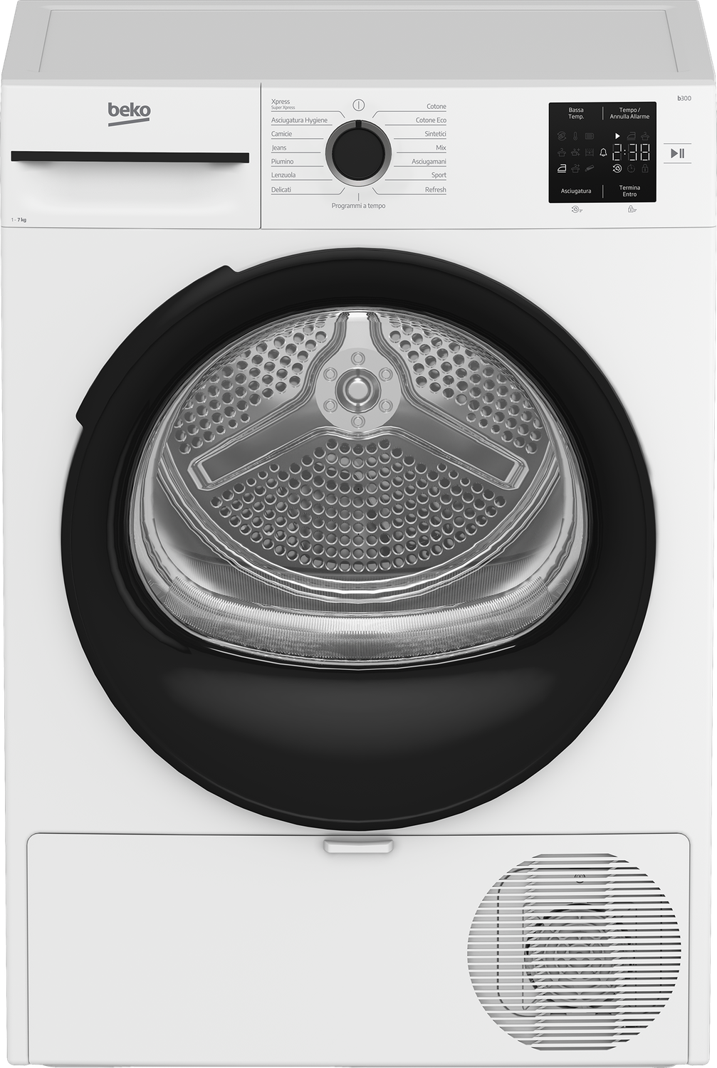 Beko 7kg, Classe D, Linea Estetica NX, motore asincrono, Display digitale, colore Bianco, oblò Nero