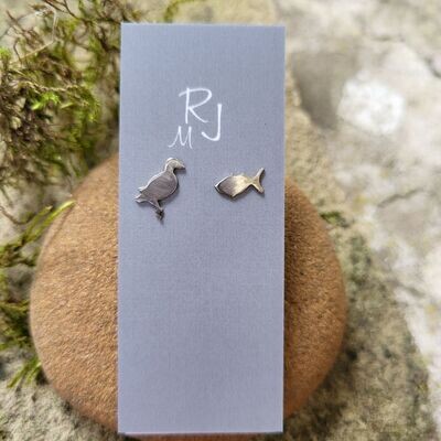 1703 Puffin and Fish studs