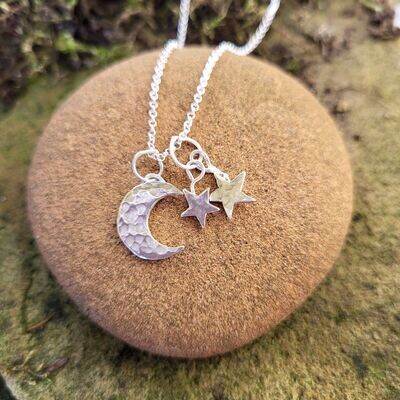 N1600 Crescent Moon with Stars pendant