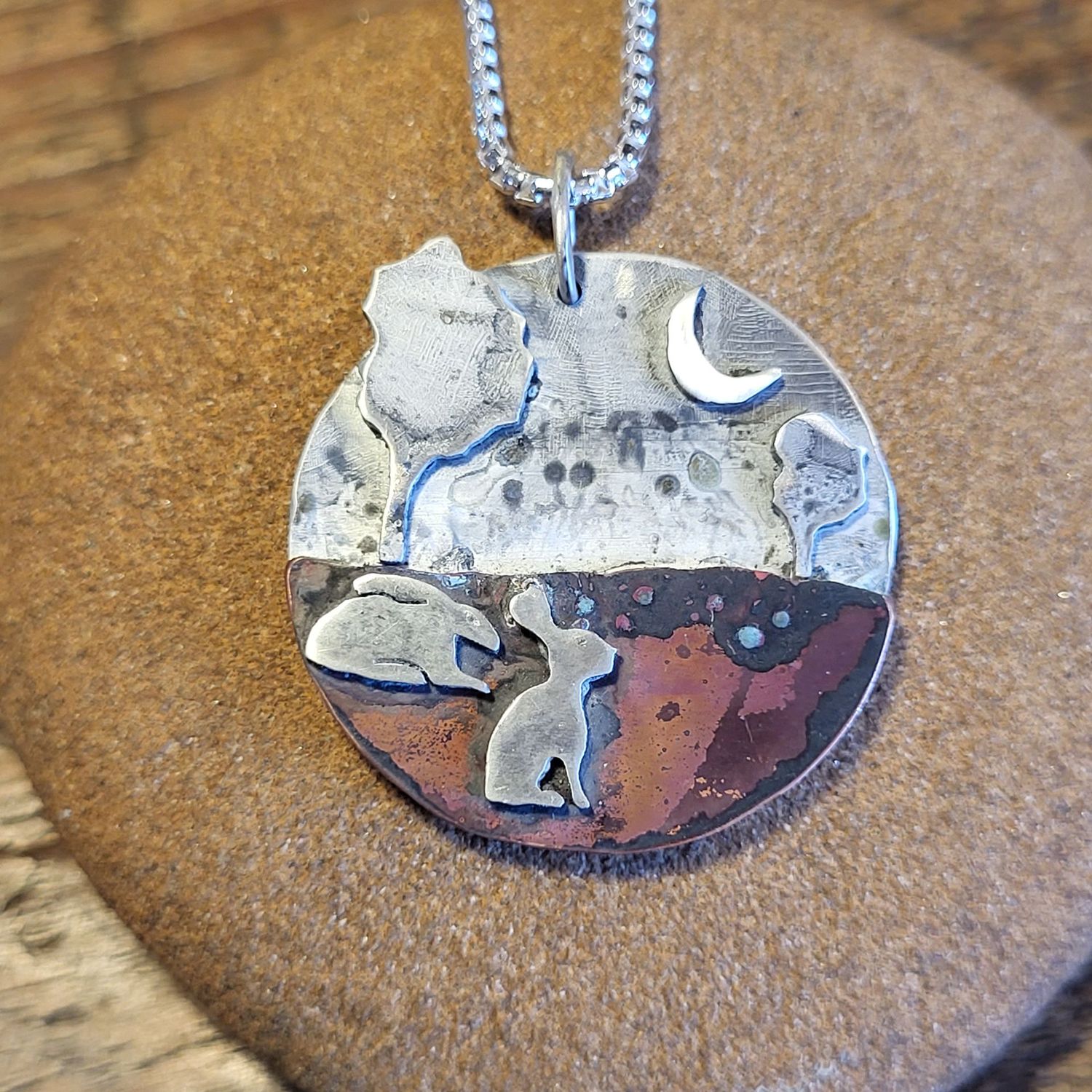 1861 Sitting and Crouching Hares pendant