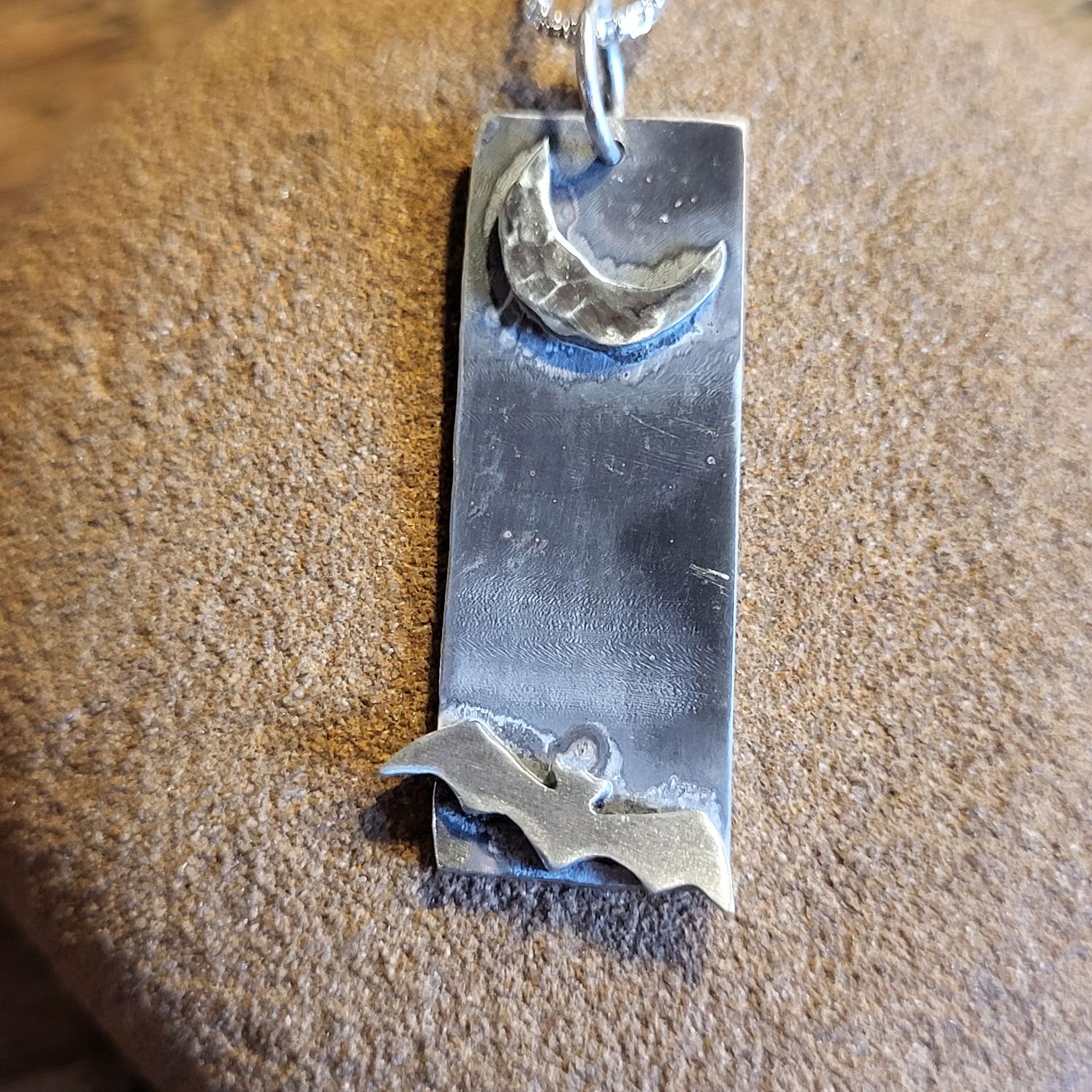 N1975 Bat at the Crescent Moon pendant