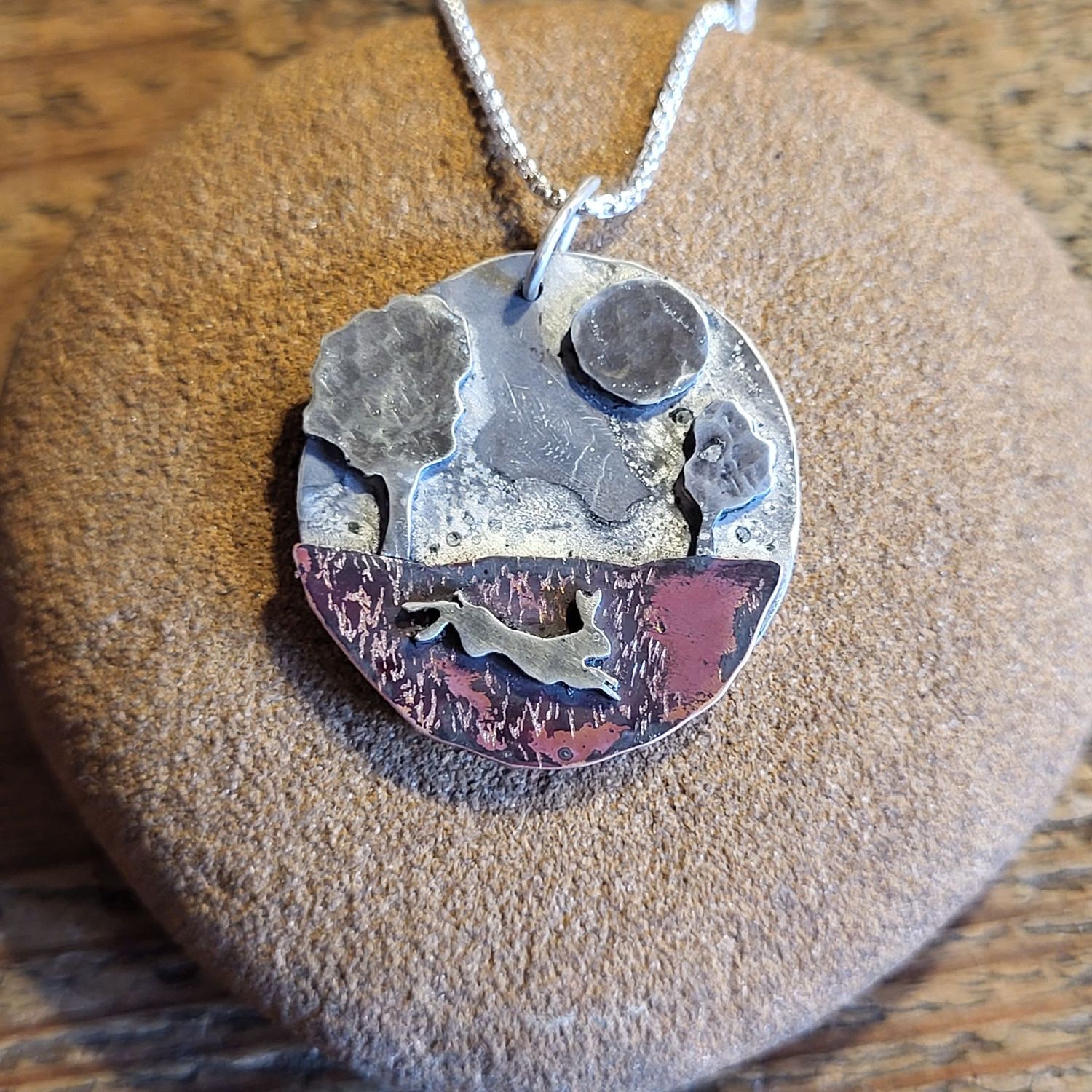 N1969 Leaping Hare on the Hillside pendant