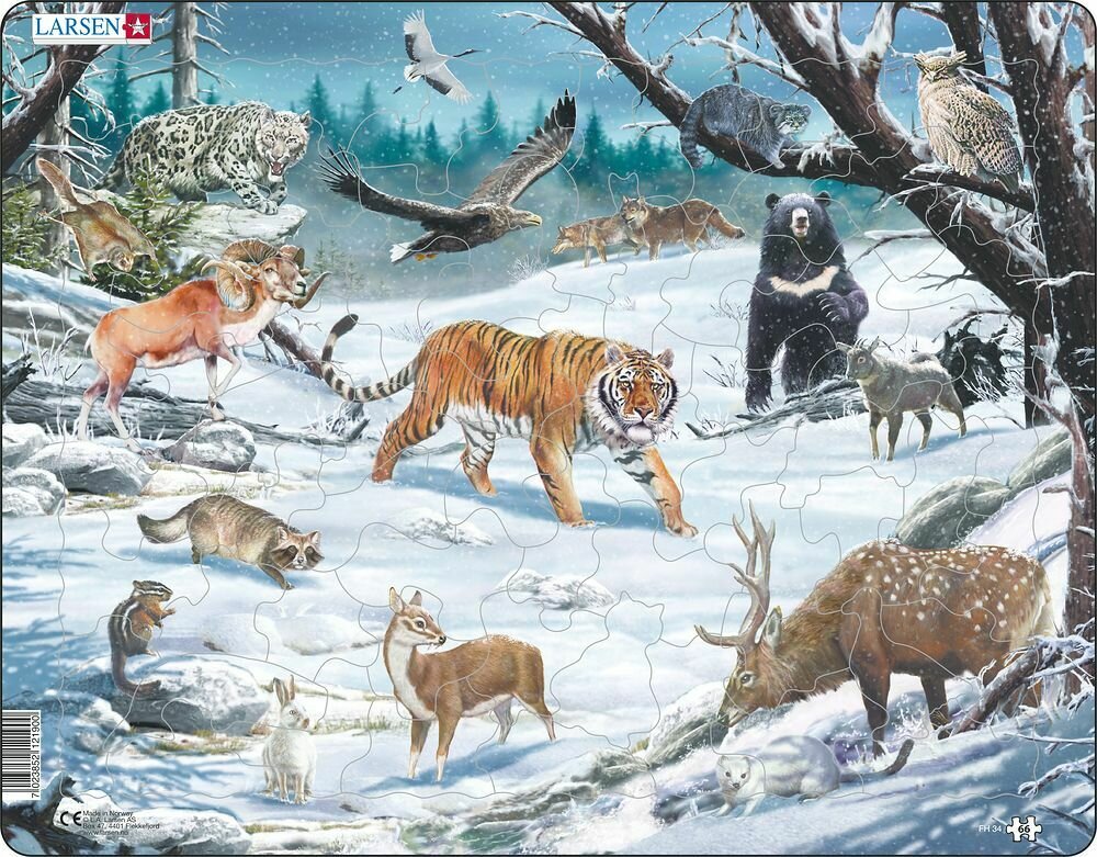 Пазл Larsen "Животные Сибири и Дальнего Востока", 66 деталей