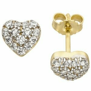 Ohrstecker Herz 375 Gold Gelbgold bicolor 28 Zirkonia | NUR ONLINE