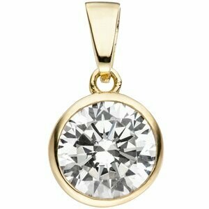 Anhänger rund 925 Sterling Silber gold vergoldet 1 Zirkonia | NUR ONLINE