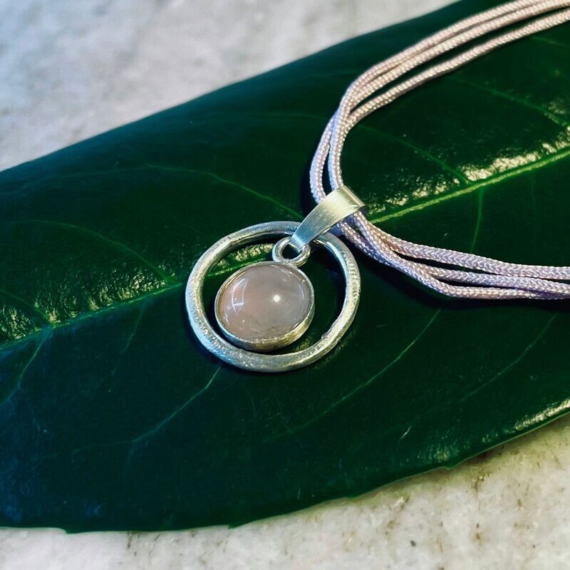 Collier Set Seide Rosenquarz 925/- Silber