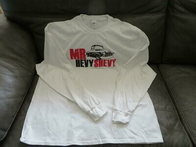 MRHEVYSHEVY Logo - White Shirt / Black & Red Print - Long Sleeve