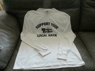 Support your local Hack " Mrhevyshevy" - Long Sleeve Shirts White w/ black