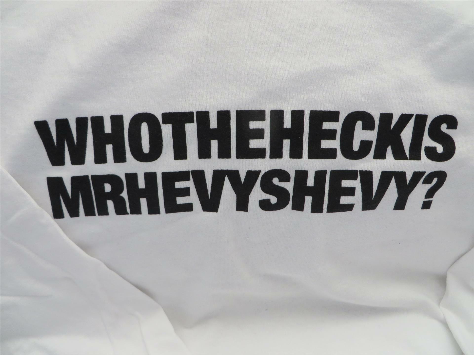 WHOTHEHECKIS MRHEVYSHEVY - White shirt / Black Print - Long Sleeve