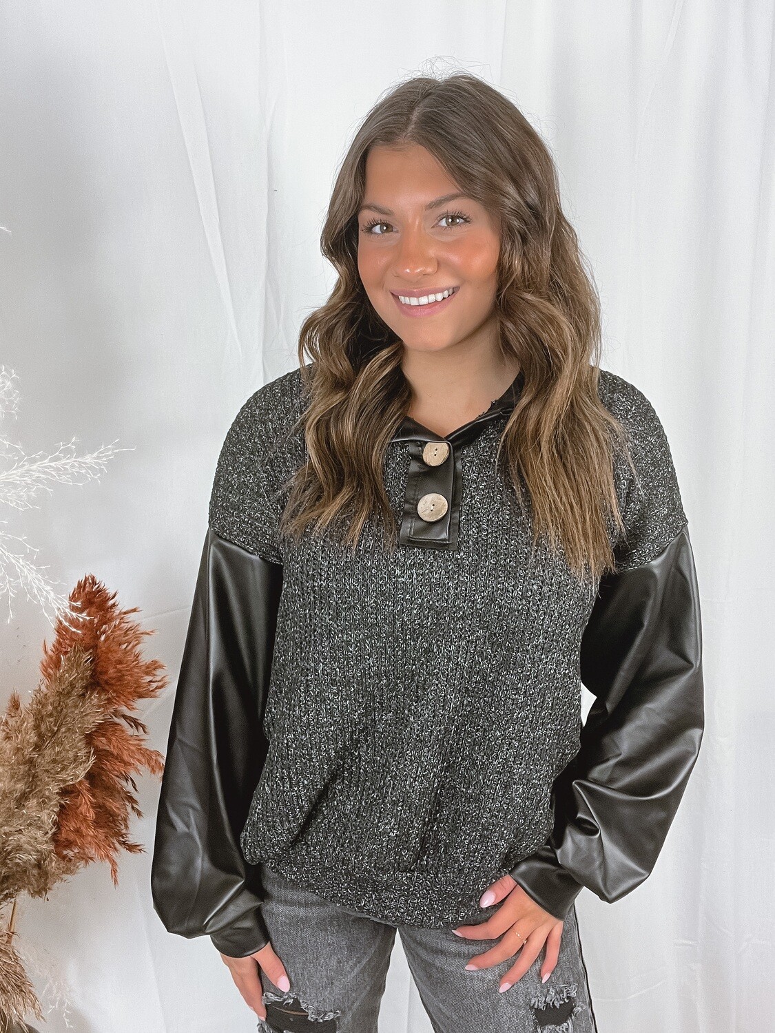 Leather Contrast Sweater