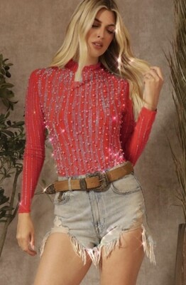 PRE ORDER Red Rhinestone Bodysuit