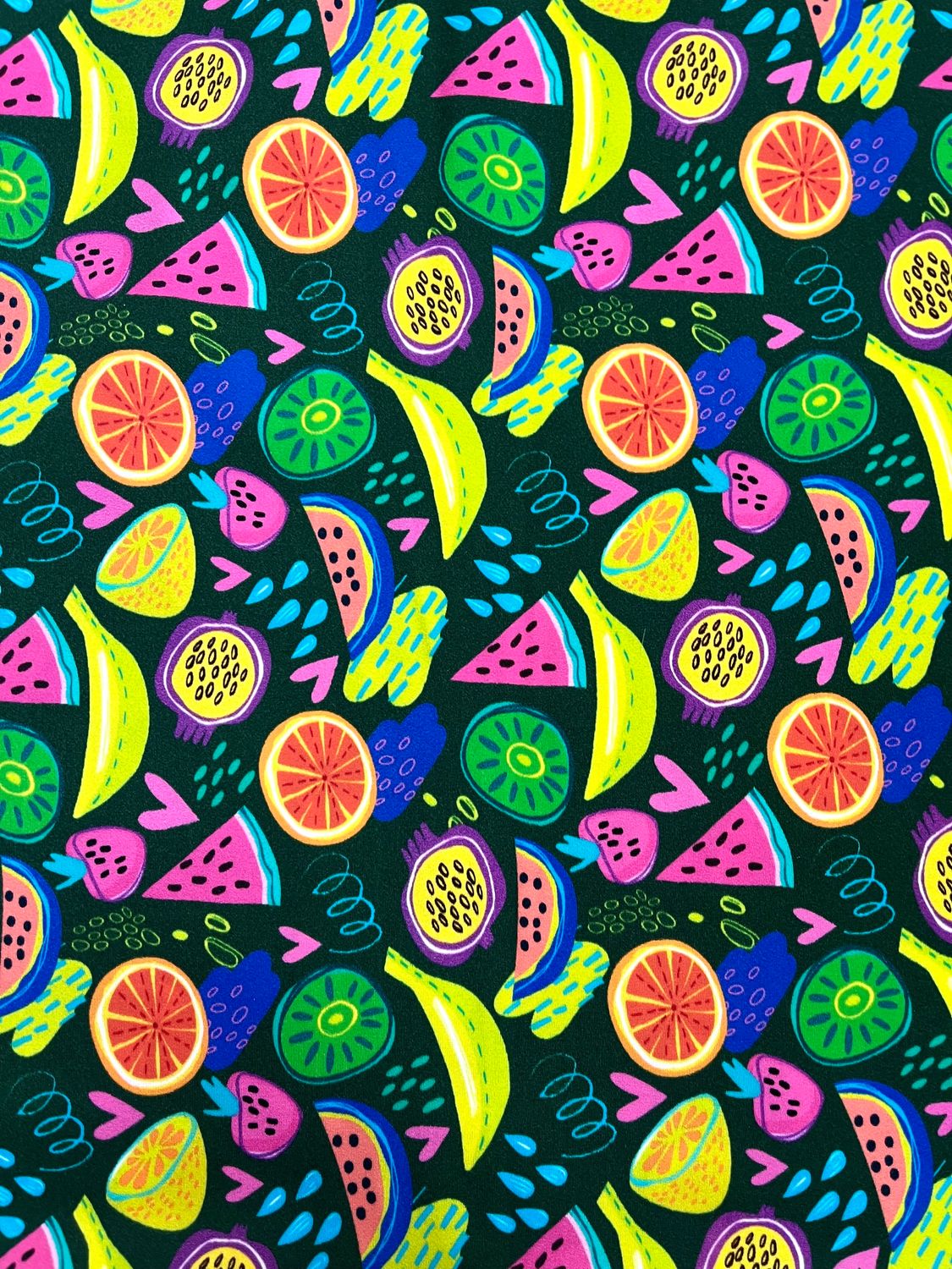RETAL ESTAMPADO FRUTAS COLORES.  150X90