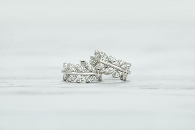 Silver Leaf Huggie Earrings