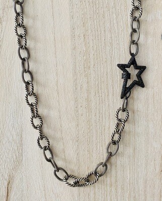 Mixed Chains Necklace &amp; Black Pave Star