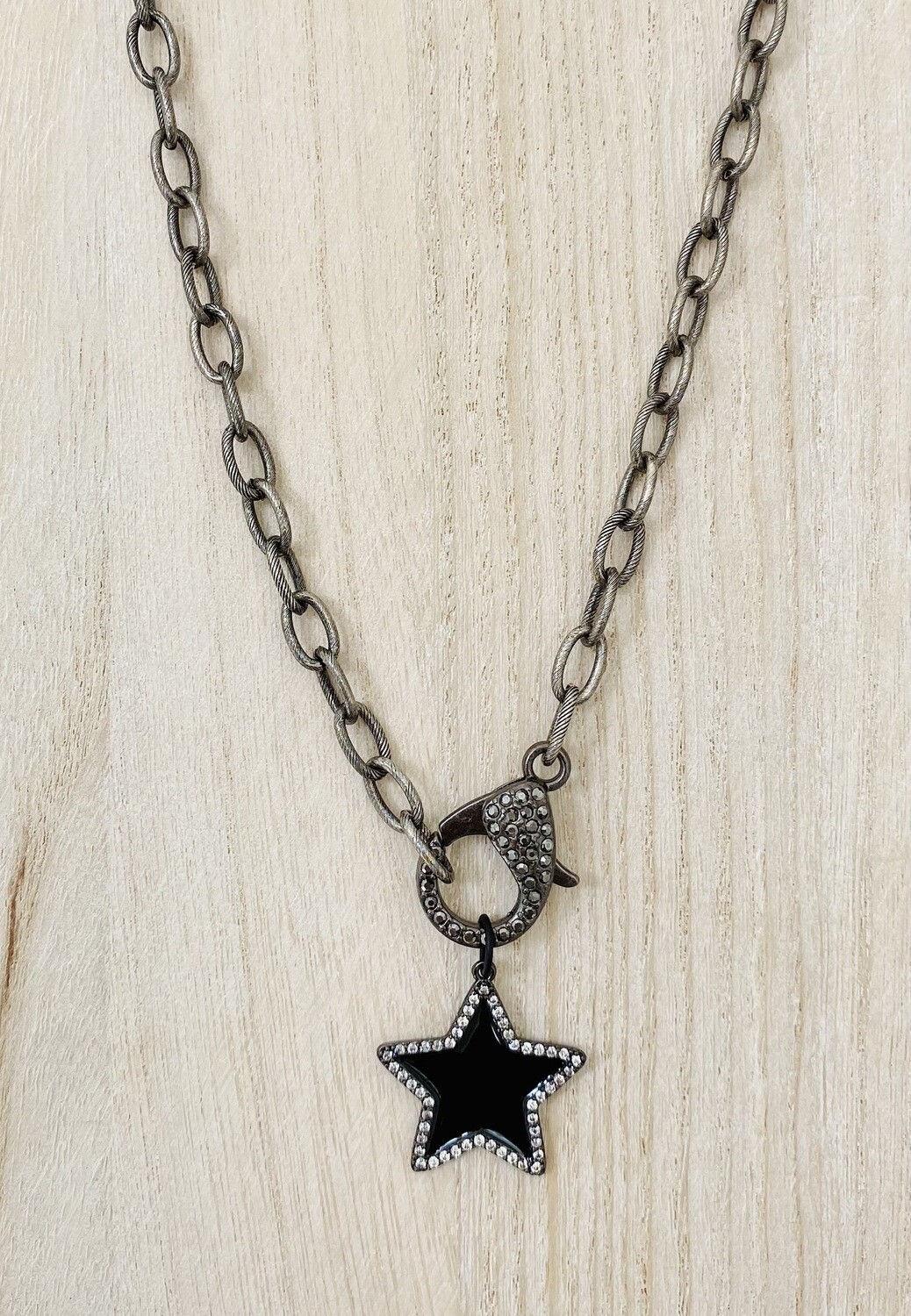 CZ Pave Border Enamel Star Necklace