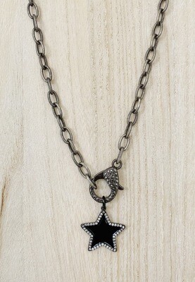 CZ Pave Border Enamel Star Necklace