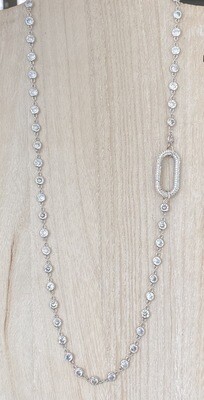 Silver Crystal Chain &amp; CZ Pave Oval Clasp