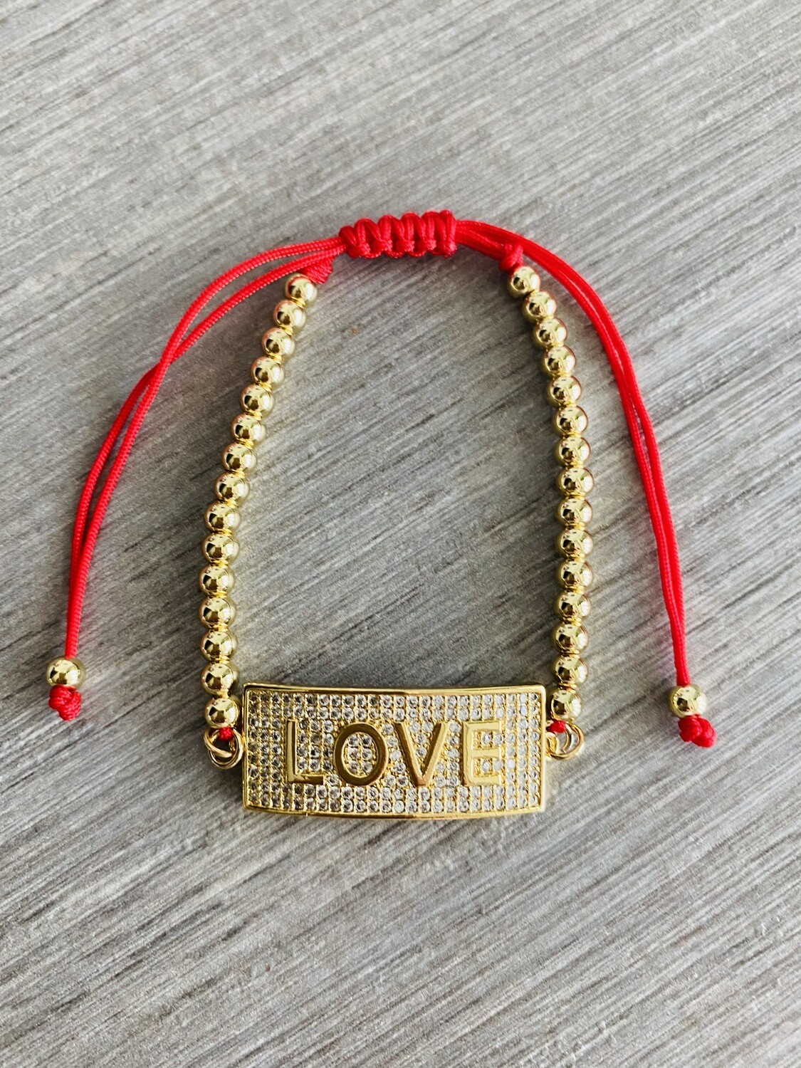 Love Bar Bracelets, Color: Red &amp; Gold Cord - Gold Bar