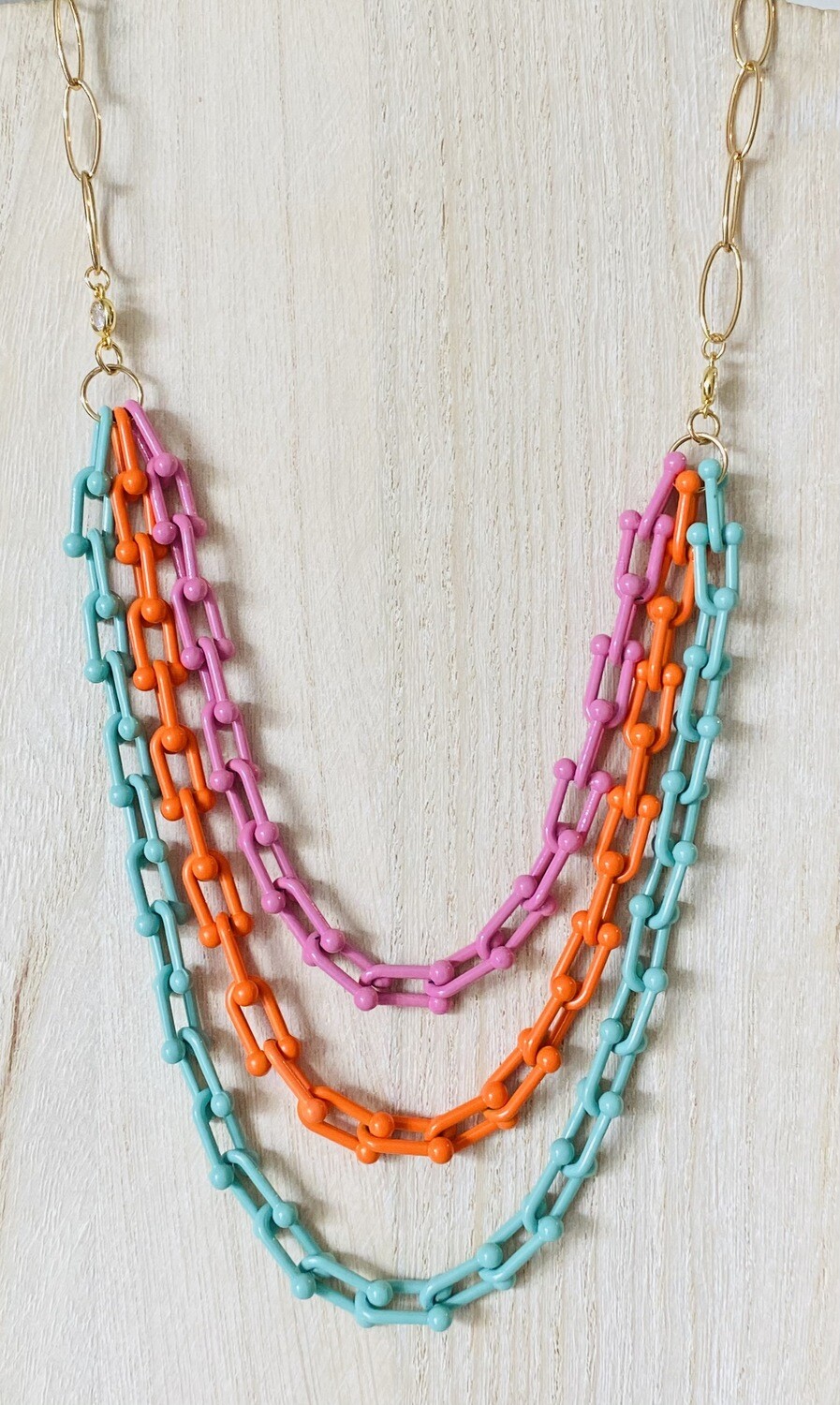 Pink, Orange &amp; Aqua Multi Chain Necklace