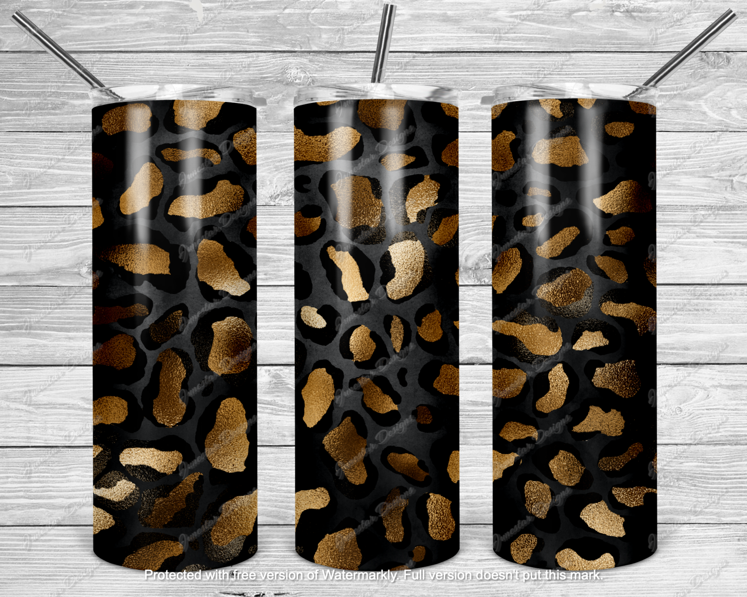 Gold &amp; Black leopard tumbler transfer