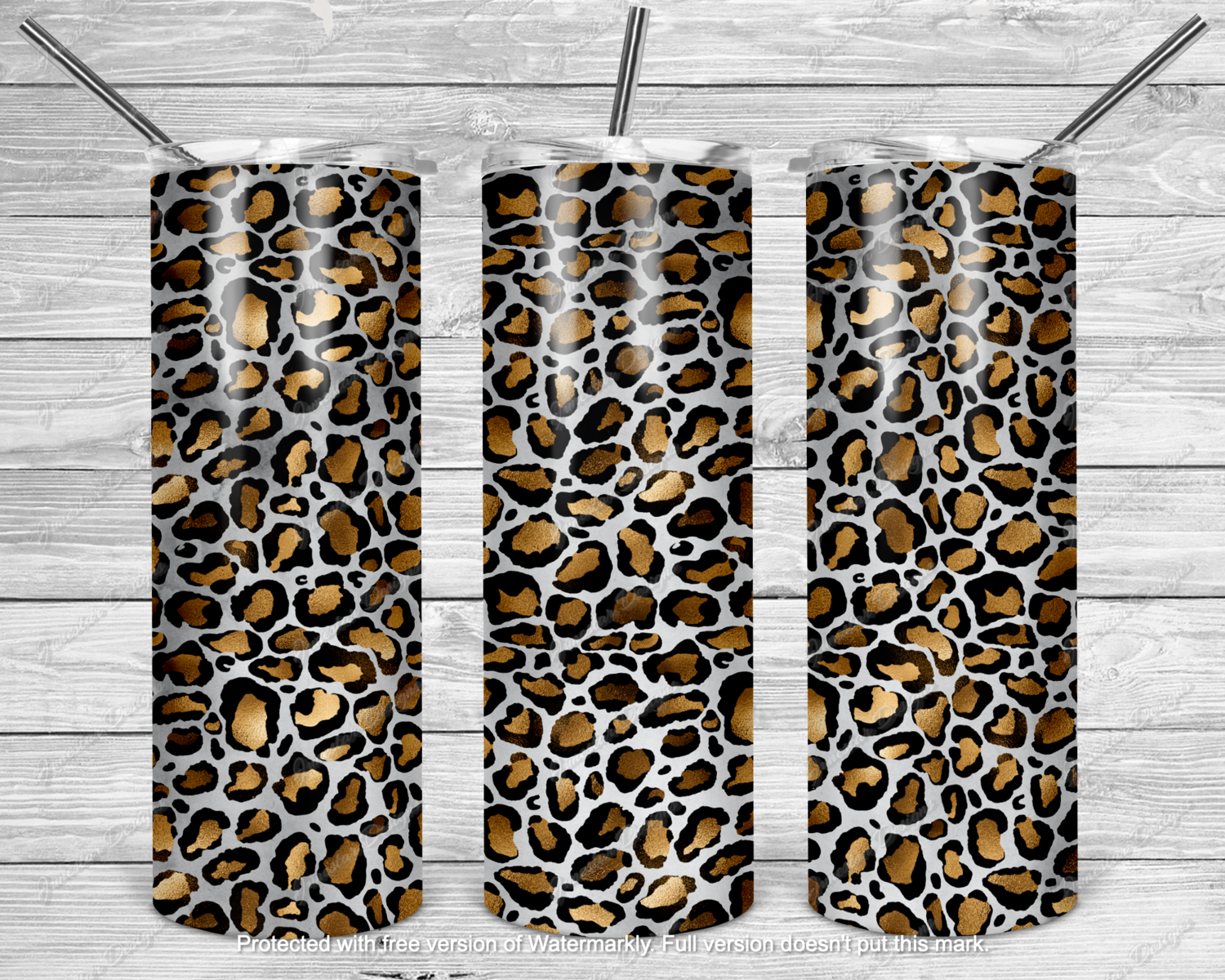 Gold &amp; black &amp; silver leopard tumbler transfer