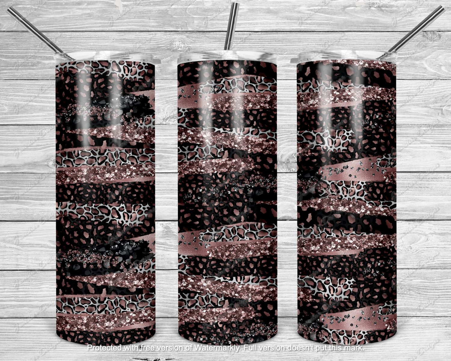 Rose gold, black &amp; silver leopard tumbler transfer