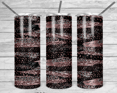 Rose gold, black &amp; silver leopard tumbler transfer
