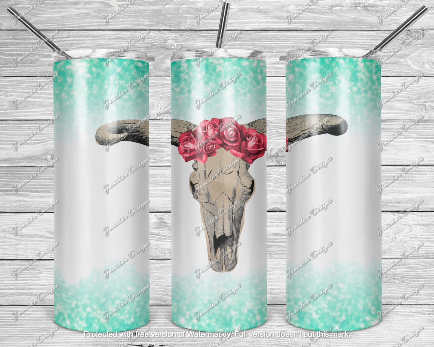 Steer + red flowers (2 colors) transfer