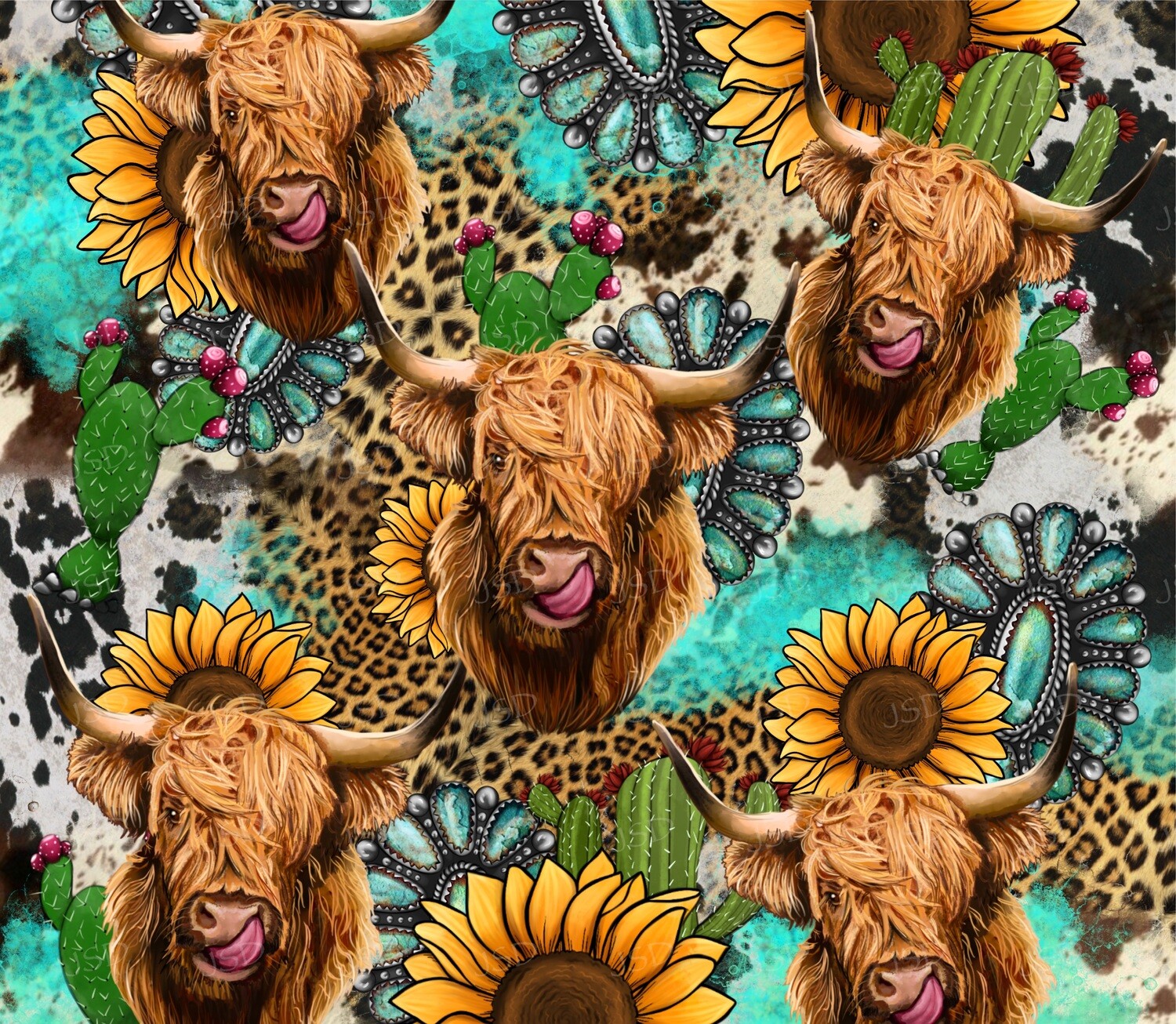 Highland cow + sunflowers