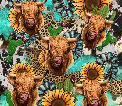 Highland cow + sunflowers