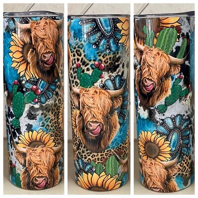 Highland cow gemstone tumbler