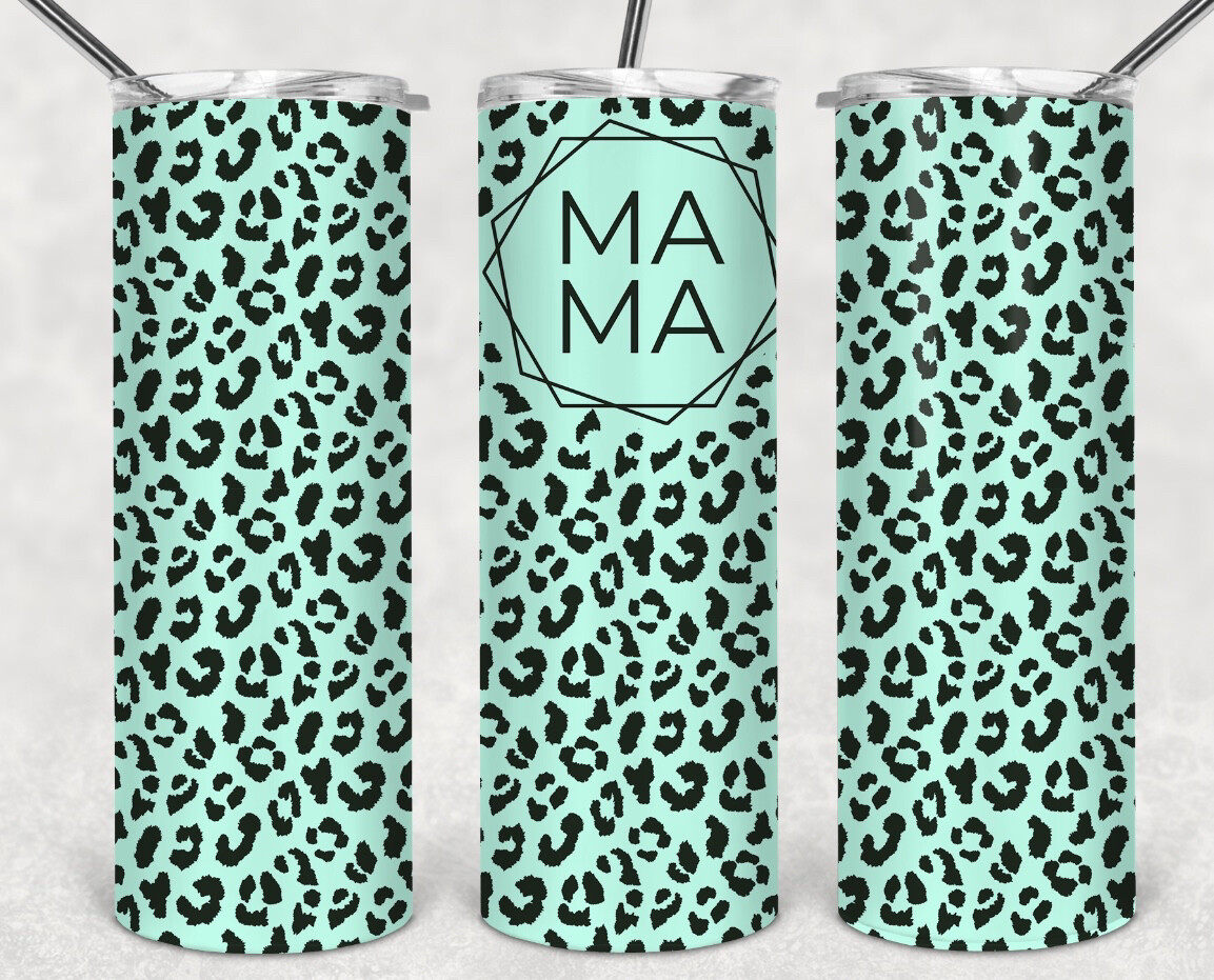Turquoise leopard mama tumbler