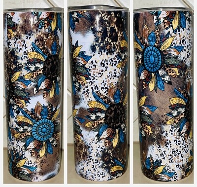 Leopard cowhide western sunflower tumbler
