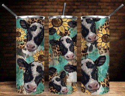 Sunflower leopard turquoise cow tumbler