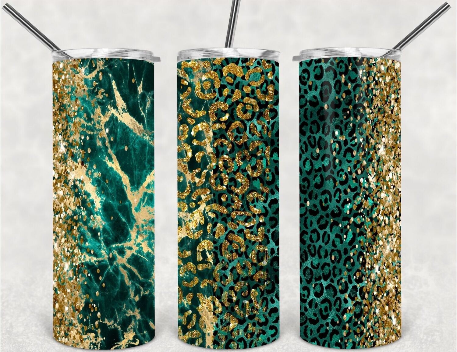 Emerald &amp; gold Leopard tumbler