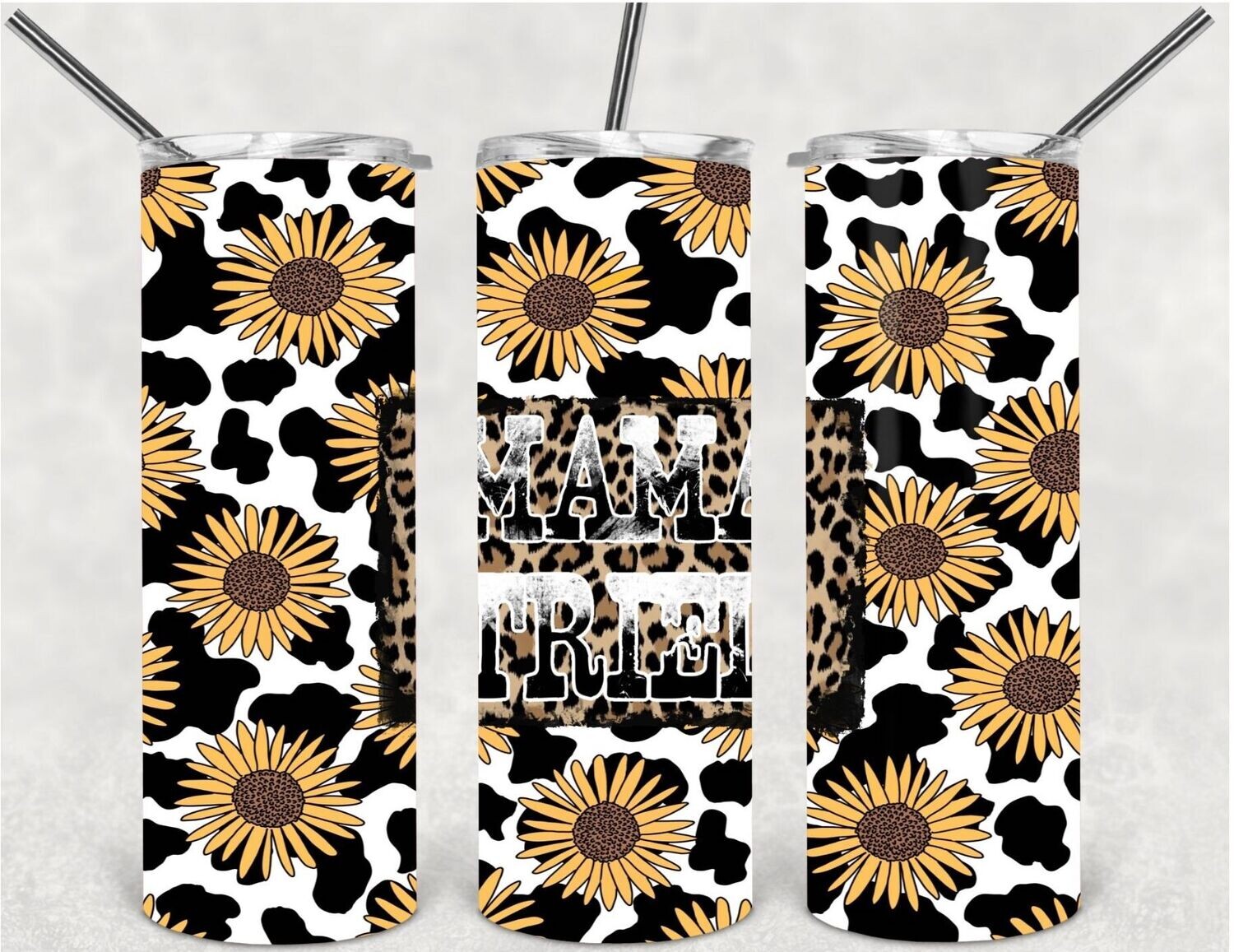 Mama tried sunflower cowhide tumbler
