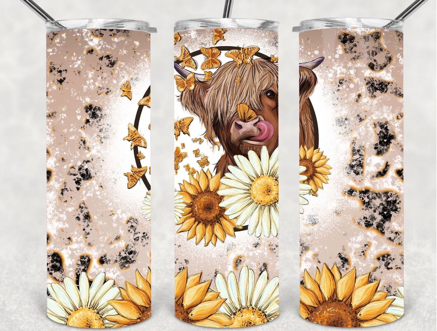 Highland cow Sunflower Butterfly tumbler