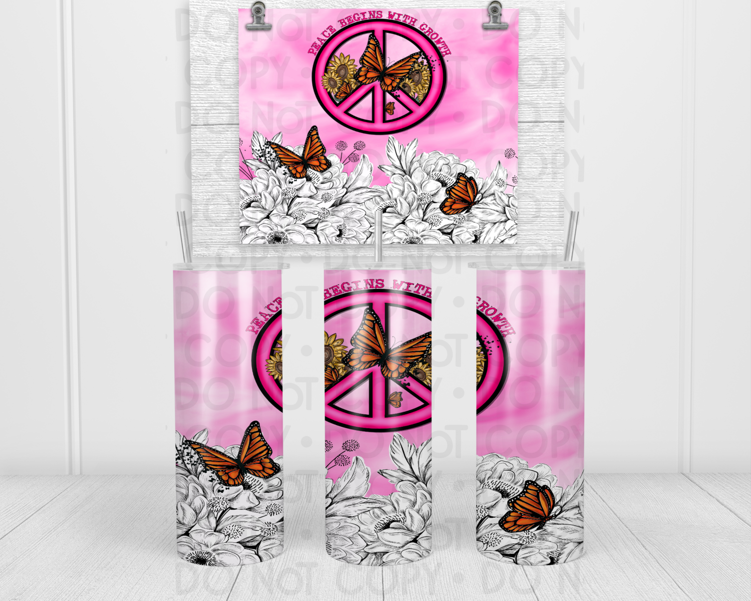 Colored peace &amp; butterflies tumbler