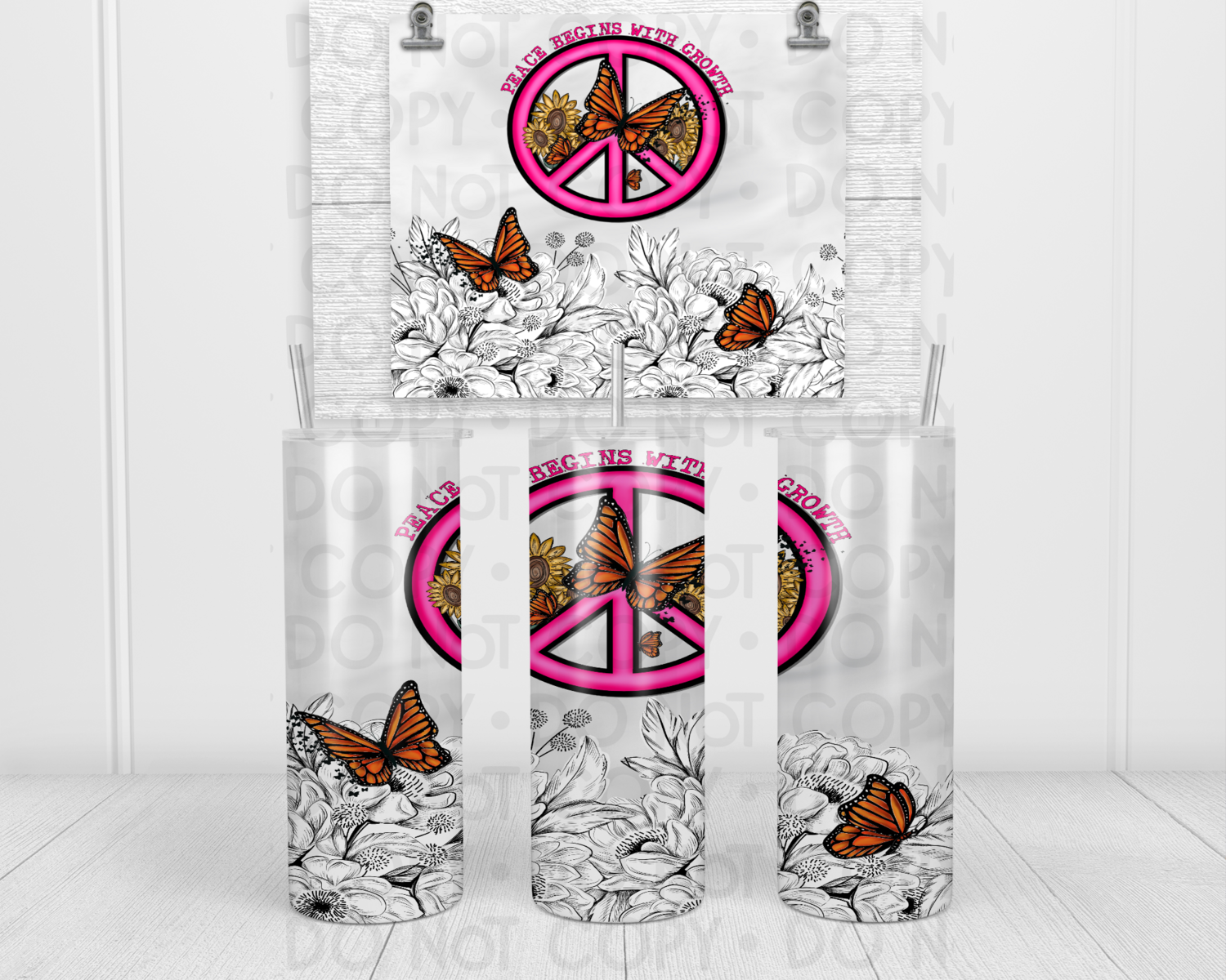 Peace &amp; butterflies tumbler