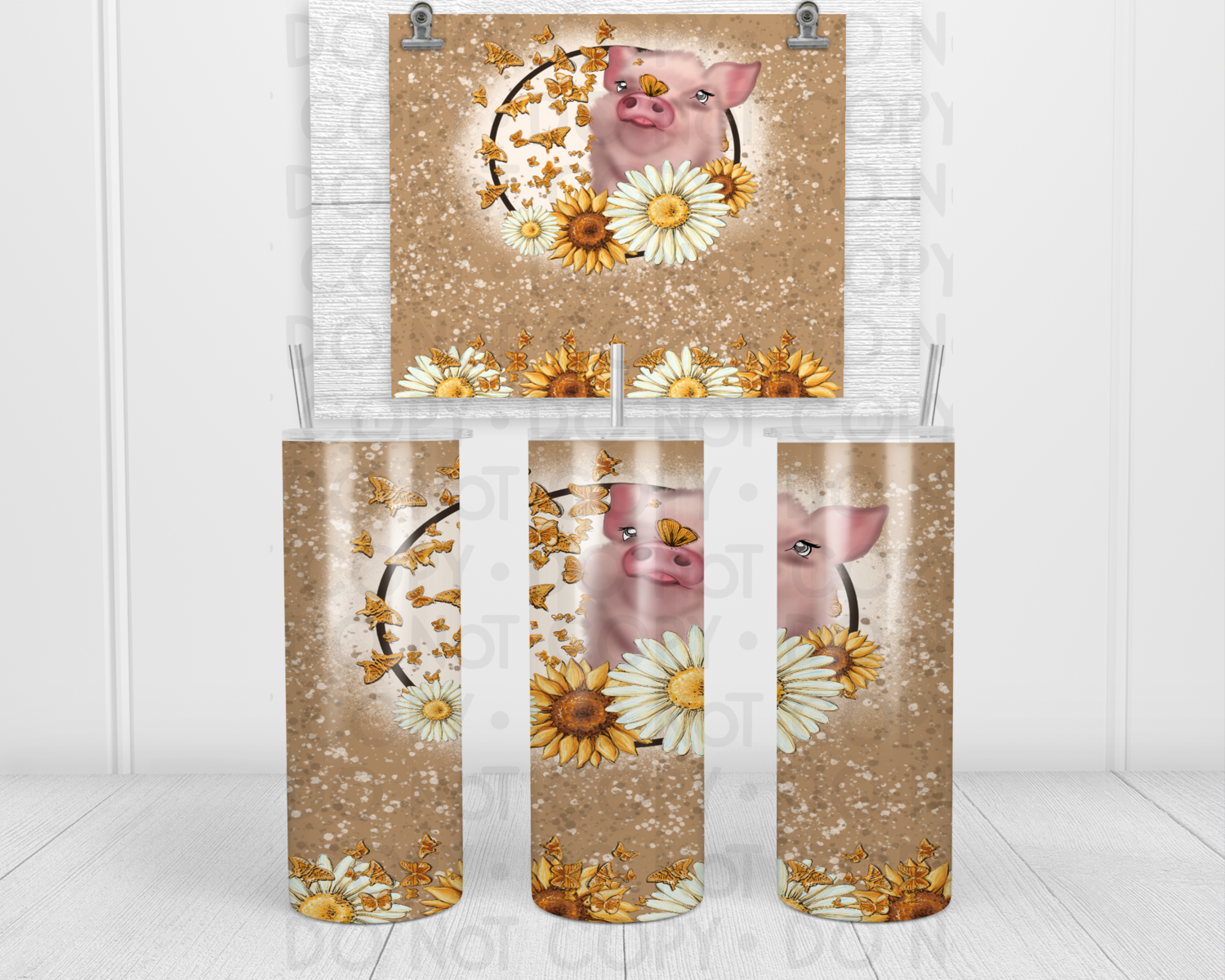 Pig sunflower butterfly tumbler