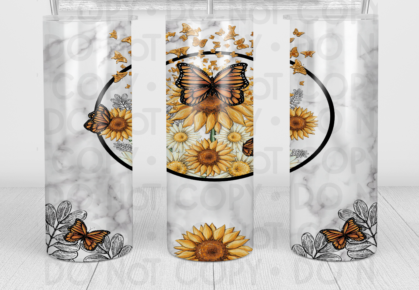 Marble butterflies &amp; sunflowers tumbler