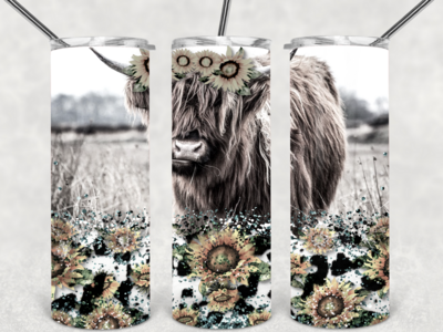 Sunflower highland cow tumbler