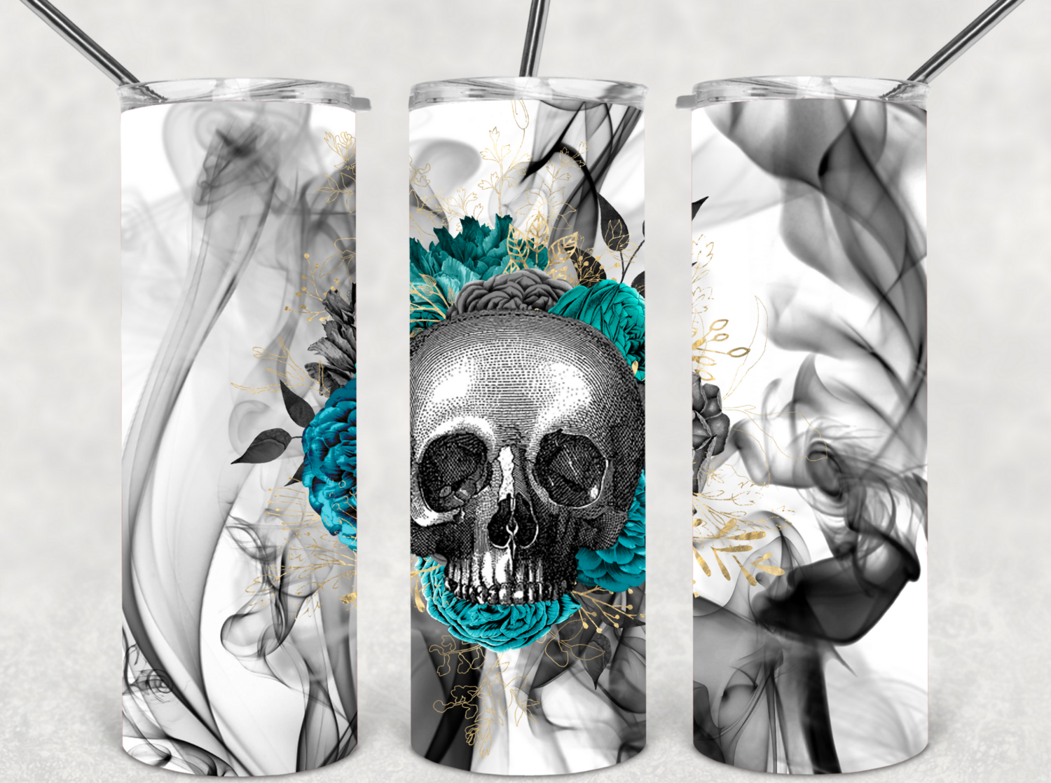 Turquoise skull smoke transfer