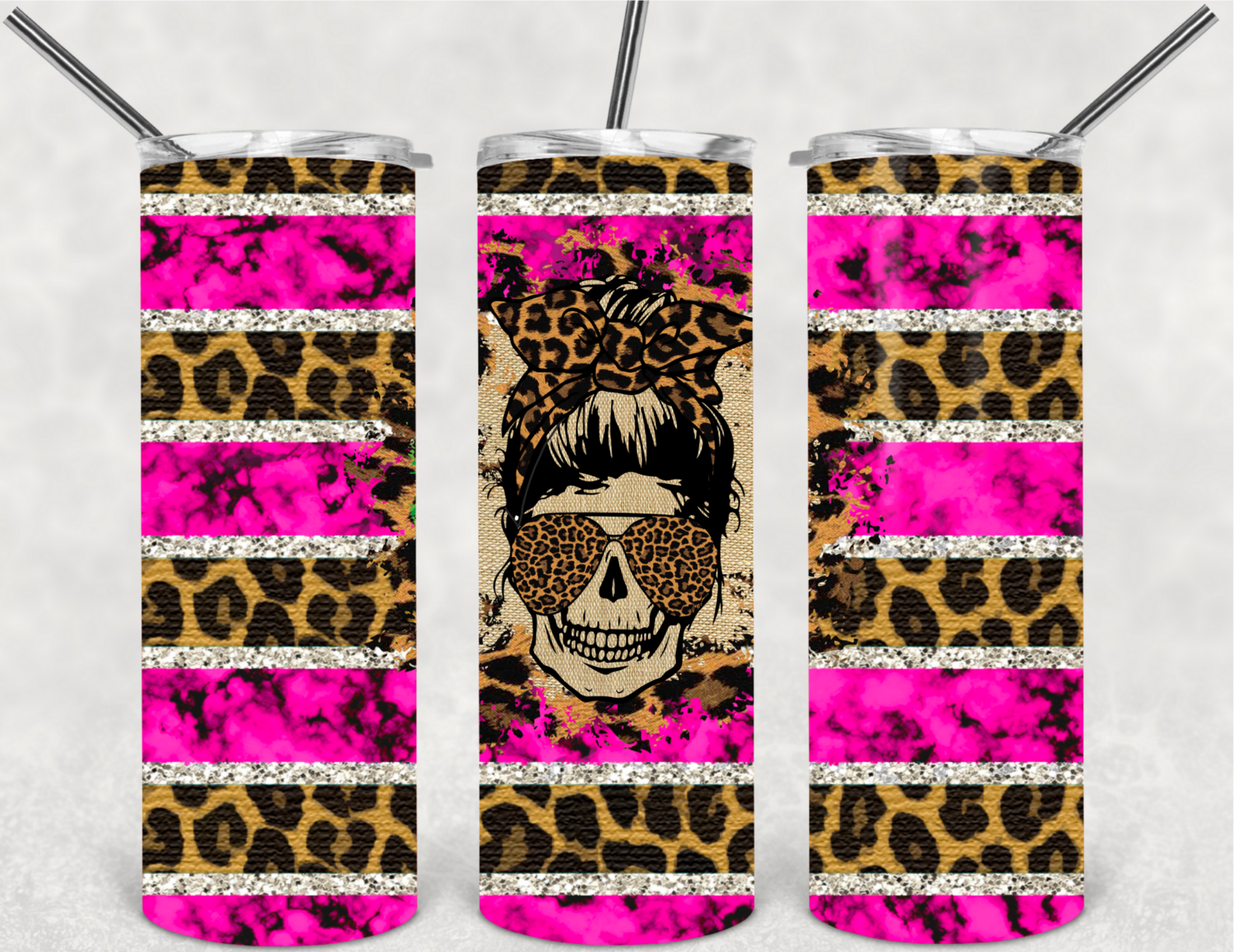 Pink &amp; leopard skull tumbler