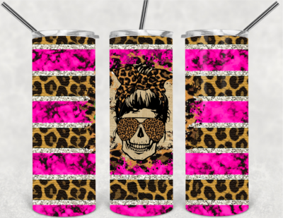 Pink &amp; leopard skull tumbler