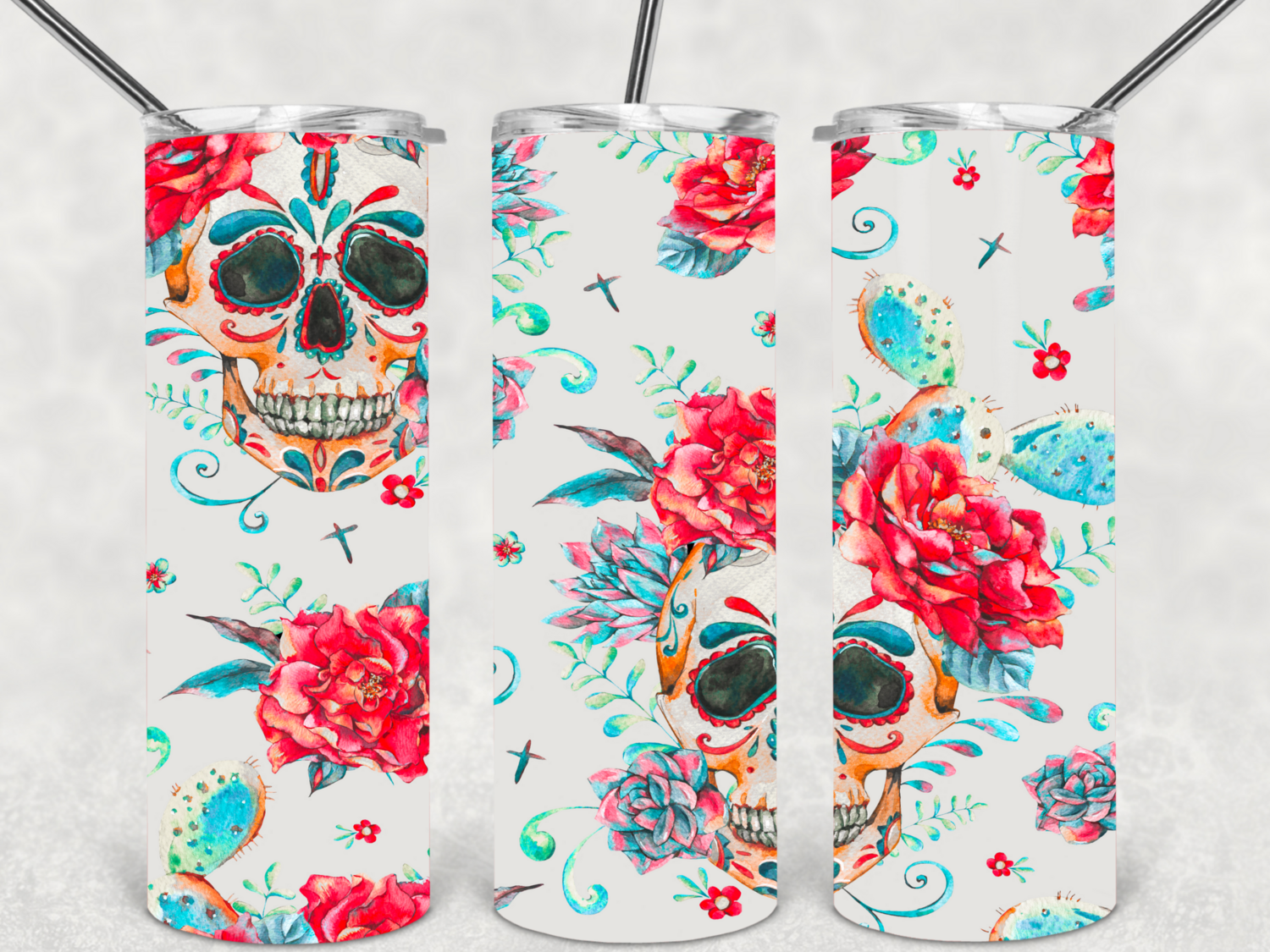 Floral sugar skull tumbler
