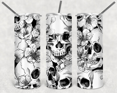 Black &amp; white skull tumbler