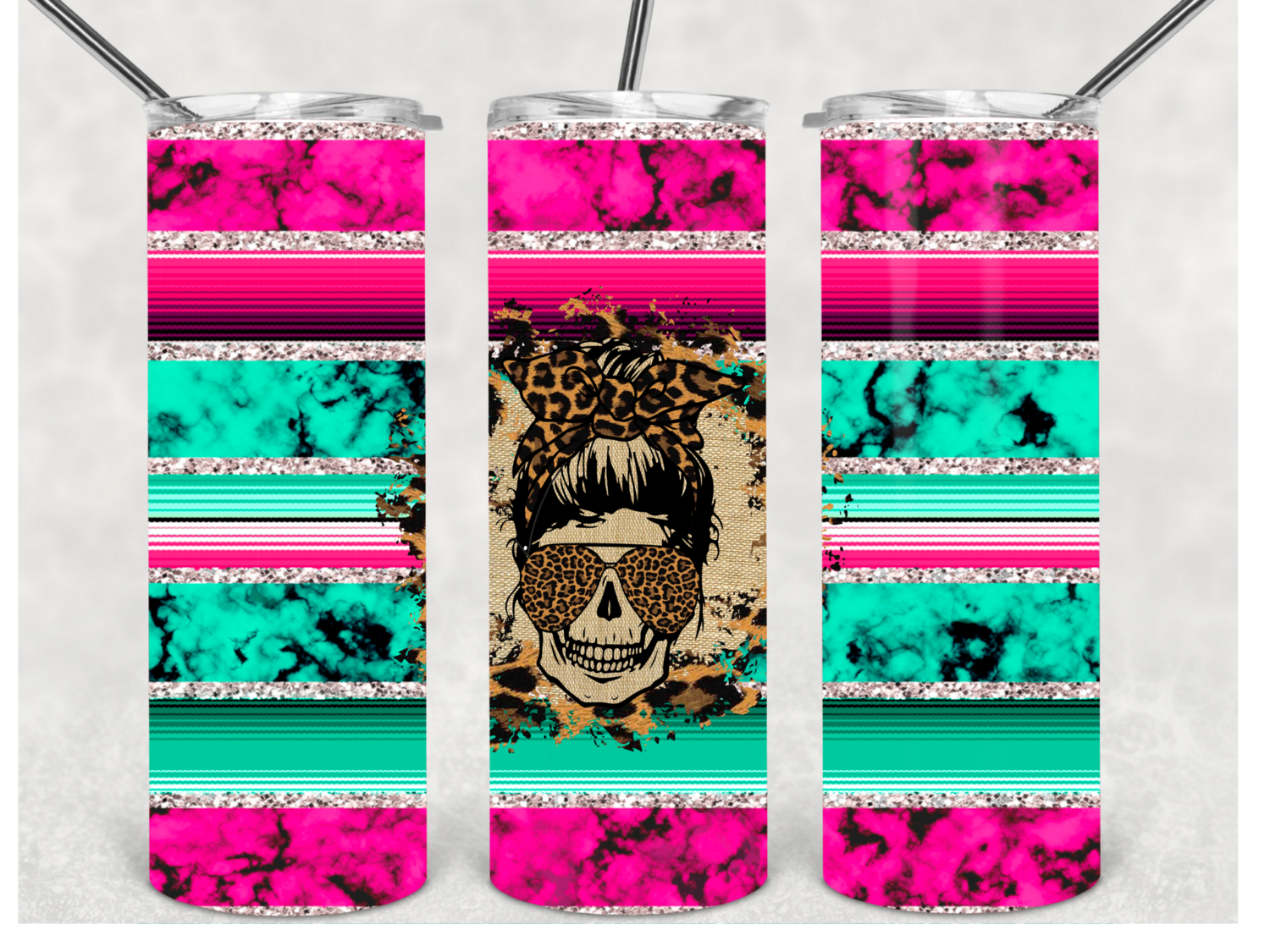 Pink &amp; Turquoise skull tumbler