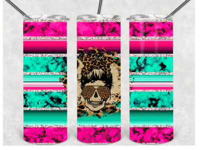 Pink &amp; Turquoise skull tumbler