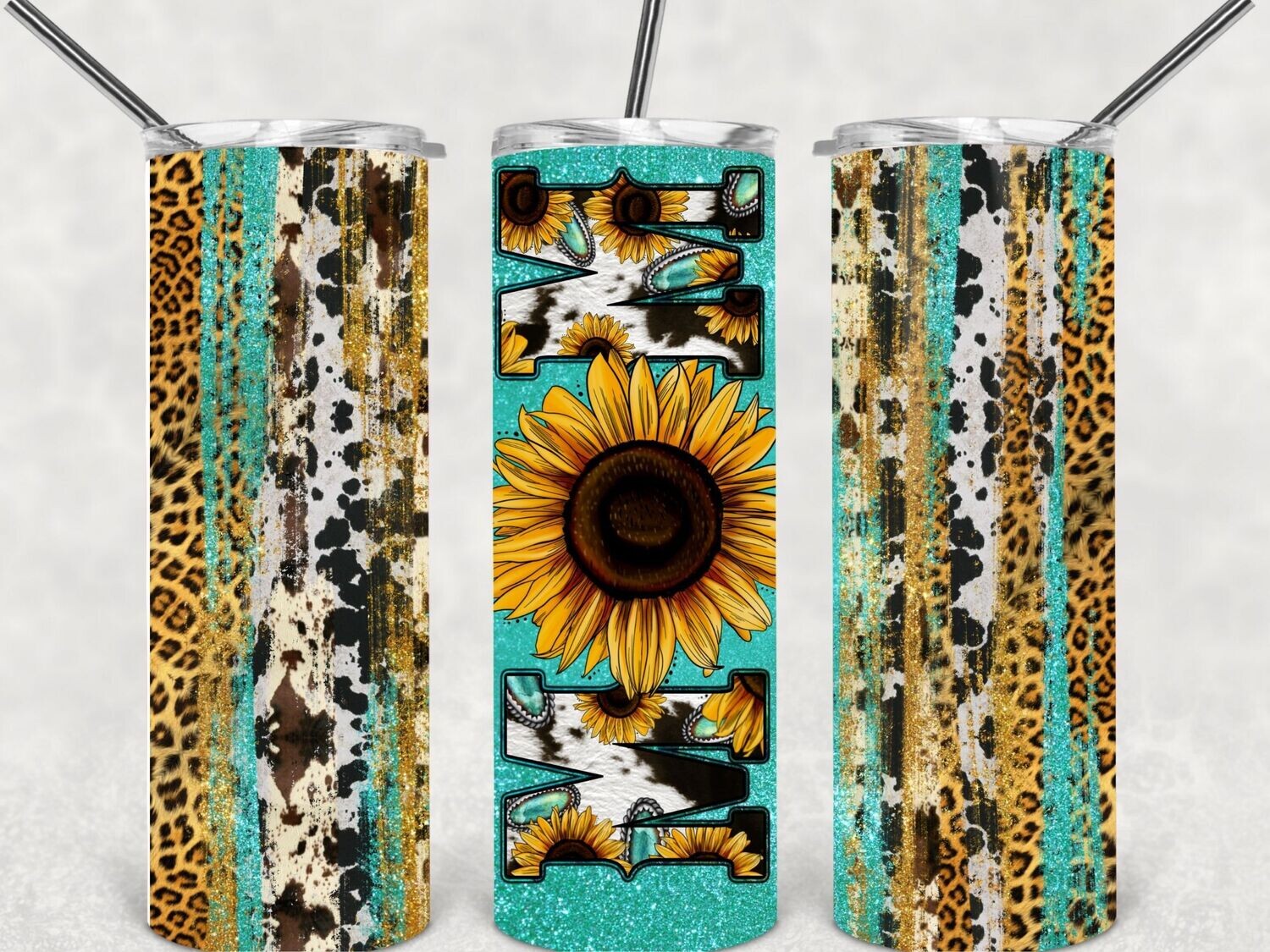 Sunflower cowhide mom tumbler